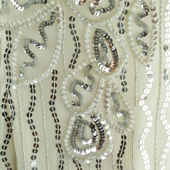 White + Silver Leslie Fay L/S Sequin Dress - Picture 5 of 7